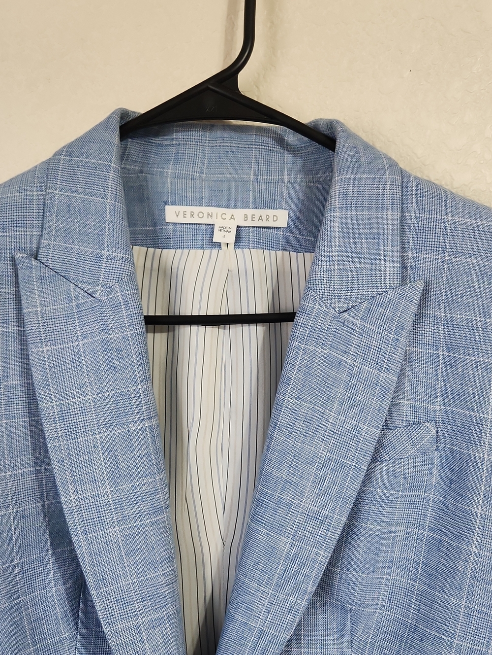Veronica Beard Cutaway Dickie Blazer Jacket in Pale Blue Check Size 4 - Picture 14 of 16